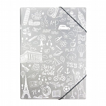 Πλαστικός φάκελος με λάστιχο - Γκρι (25x35) - Doodle