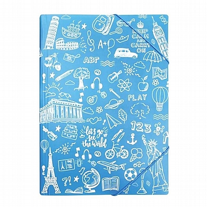 Πλαστικός φάκελος με λάστιχο - Μπλε (25x35) - Doodle