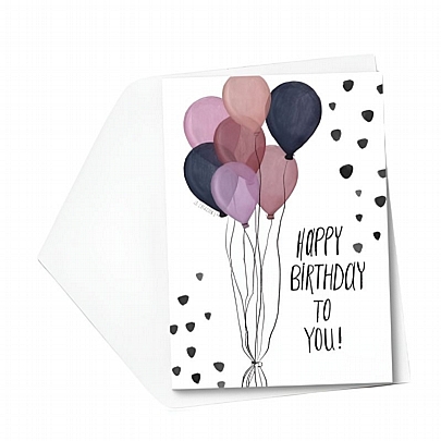 Χειροποίητη ευχετήρια κάρτα με Φάκελο - Happy Birthday to you! (Μπαλόνια/11x15.5) - J.o. Creations