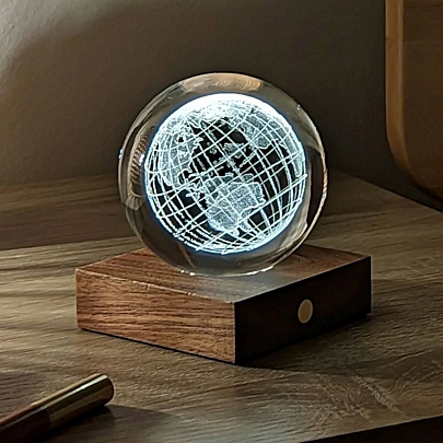 Φωτιστικό Amber Crystal Light 3D laser - World Globe - Gingko