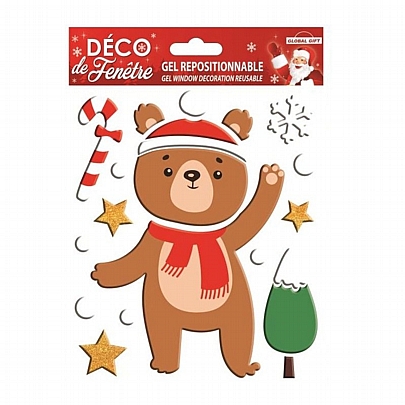 Διακοσμητικό Αυτοκόλλητο Gel για Τζάμια - Christmas Brown Bear - Global Gift