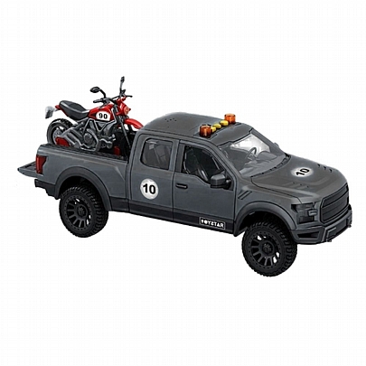 Pick-Up Vehicle Black & Motorcycle 1:16 (Με ήχο, Φως & Κίνηση μέσω Τριβής) - Metropoli Pick-Up Vehicle Black & Motorcycle 1:16 (Με ήχο, Φως & Κίνηση μέσω Τριβής) - Metropoli