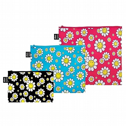 Αδιάβροχες Θήκες Χειρός με Φερμουάρ από Ανακυκλωμένα Υλικά - Smiley Flowers (3τμχ.) - Loqi